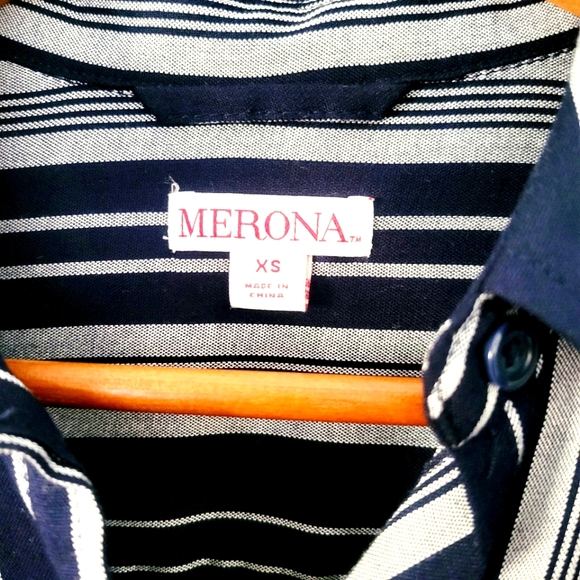 Merona Womens Striped Long Sleeve Button Down Dress XS Navy - Picture 3 of 3